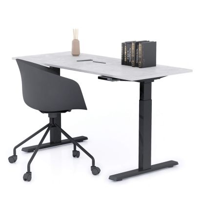 Clara Electric Standing Desk 140x60 Concrete Grey with Black Legs