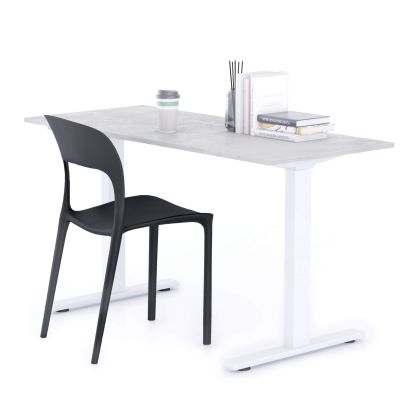 Clara Fixed Height Desk 140x60 Concrete Effect, Grey with White Legs main image