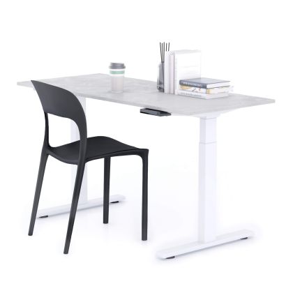 Clara Electric Standing Desk 140x60 Concrete Grey with White Legs