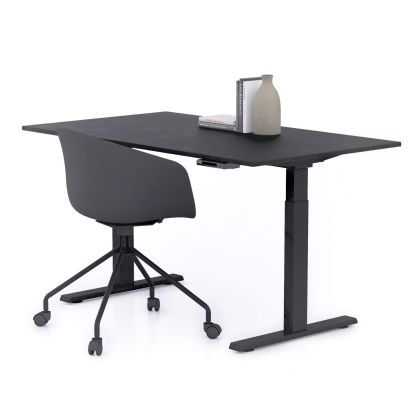 Verstellbarer Schreibtisch Clara 140x80 Schwarz Beton mit schwarzen Beinen Hauptbild