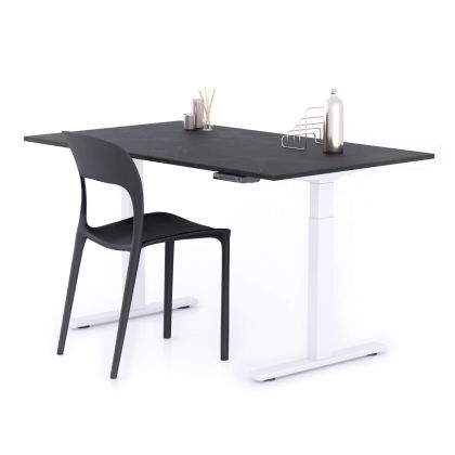Clara Electric Standing Desk 140x80 Concrete Effect, Black with White Legs main image