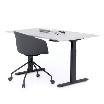 Verstellbarer Schreibtisch Clara 140x80 Grau Beton mit schwarzen Beinen