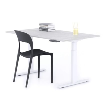 Clara Electric Standing Desk 140x80 Concrete Grey with White Legs