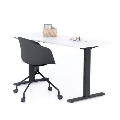 Schreibtisch Clara 160x60 Beton Weiß mit Fixen Schwarzen Beinen Hauptbild