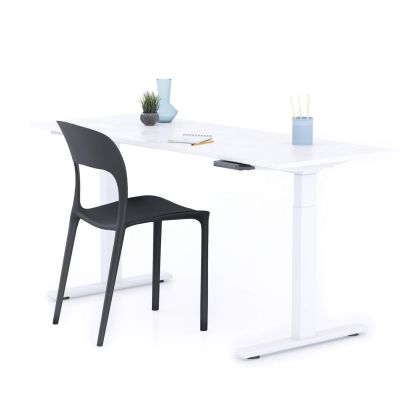 Clara Electric Standing Desk 160x60 Concrete White with White Legs