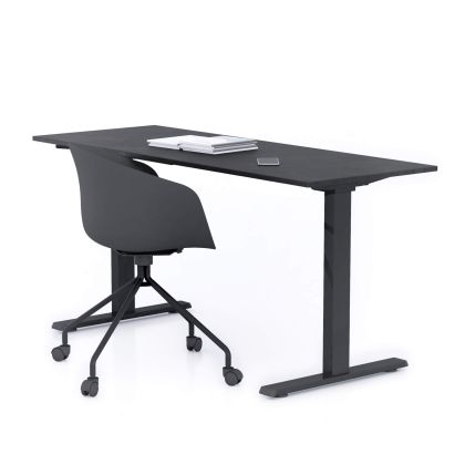 Clara Fixed Height Desk 160x60 Concrete Effect, Black with Black Legs main image