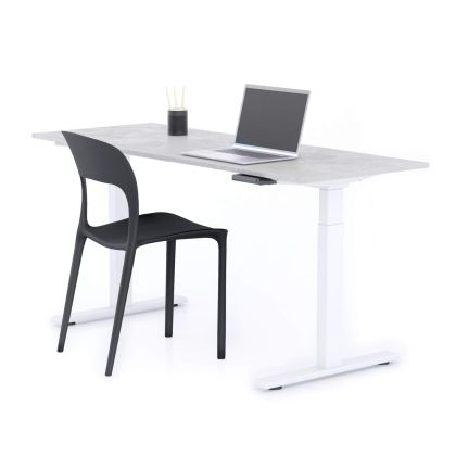 Clara Electric Standing Desk 160x60 Concrete Grey with White Legs
