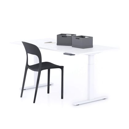 Clara Electric Standing Desk 160x80 Concrete White with White Legs