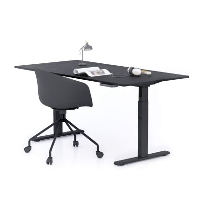Verstellbarer Schreibtisch Clara 160x80 Schwarz Beton mit schwarzen Beinen Hauptbild