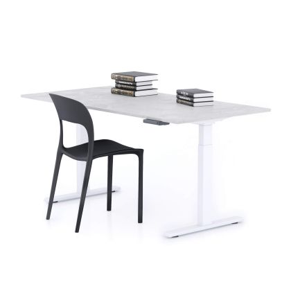 Clara Electric Standing Desk 160x80 Concrete Effect, Grey with White Legs main image