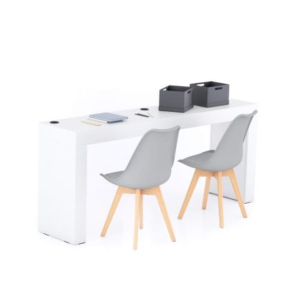 Table de bureau Evolution 180x40, Frêne Blanc avec 2 pieds et Chargeur Sans Fil