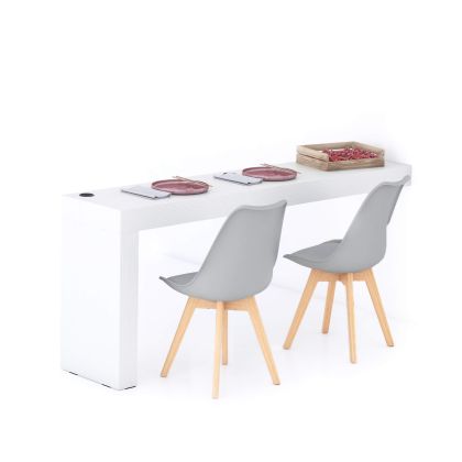 Evolution fester Tisch 180 x 40 mit kabellosem Ladegerät, Esche, Weiß, mit einem Bein