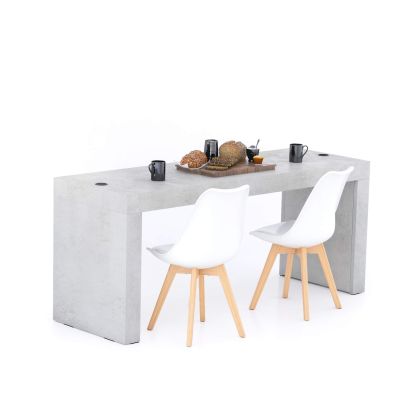 Evolution Fixed Table 180x60 with Wireless Charger, Concrete Grey with Two Legs