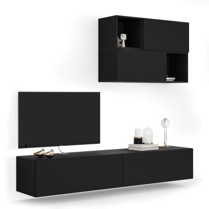 Composición de pared Easy para salón 4, color madera negra, 208x44x185 cm imagen principal