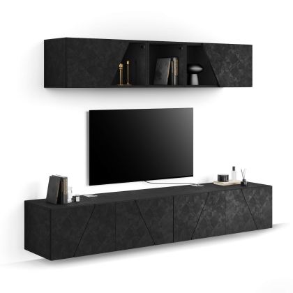 Emma Living Room Wall Unit 4, Concrete Effect, Black, 208x44x162,4 cm main image