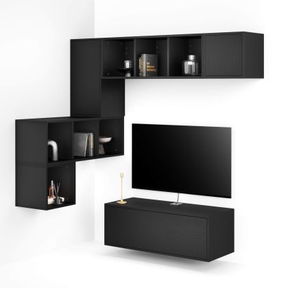Iacopo Corner Living Room Wall Unit 9, Ashwood Black, 280x42x188 cm main image