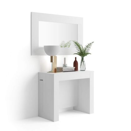Easy, Extendable Console Table with extension leaves holder, Ashwood White