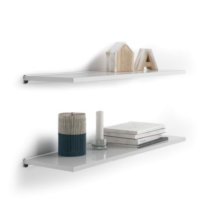 Set of 2 Evolution Shelves 80x15 cm, High Gloss White, with white aluminium support