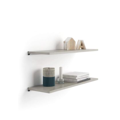 Par de estantes Evolution de 80 x 15 cm color Cemento, con soporte de aluminio gris