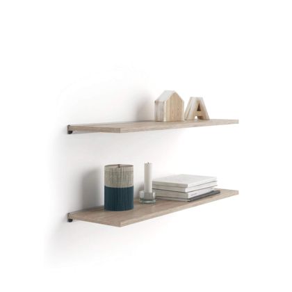 Set of 2 Evolution Shelves 80x25 cm, Oak, with grey aluminium support