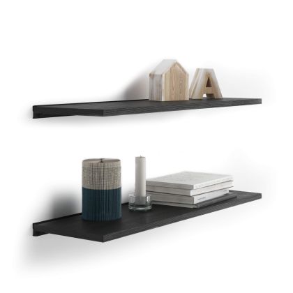 Paire d'étagères Evolution 60x15 cm, Frêne Noir, avec support en aluminium noir image principale
