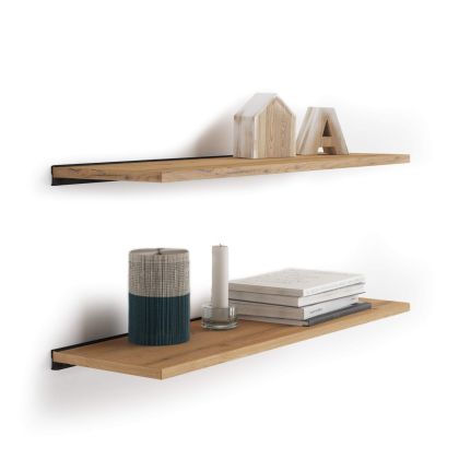 Set of 2 Evolution Shelves 60x15 cm, Rustic Oak, with black aluminium support