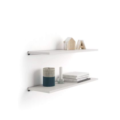 Set of 2 Evolution Shelves 80x25 cm, Ashwood White, with grey aluminium support