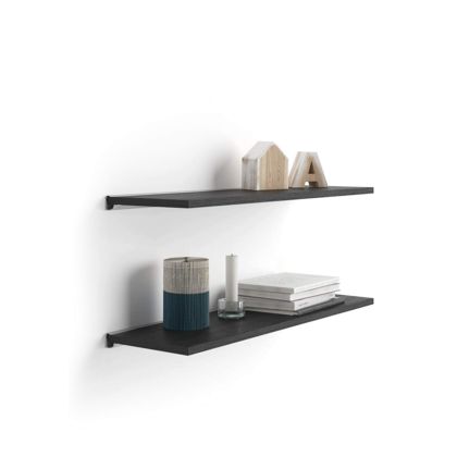 Par de estantes Evolution de 60 x 25 cm color Madera negra, con soporte de aluminio gris,