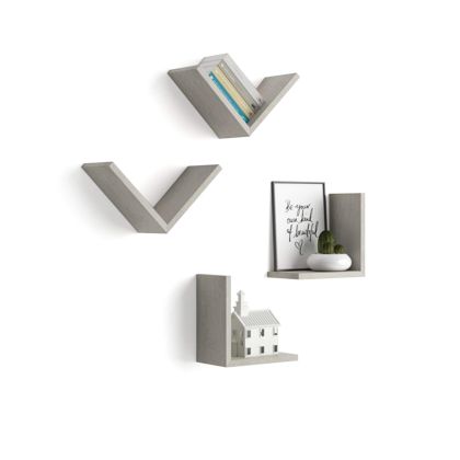 Set de 4 estantes en "V" Giuditta, color Cemento gris