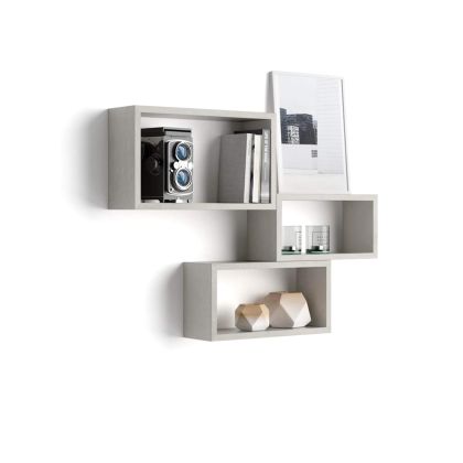 Set of 3 Rectangular Cube Shelves, Giuditta, Concrete Effect, Grey main image