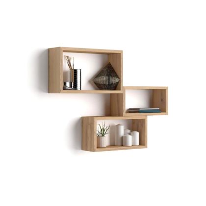 Set of 3 Rectangular Cube Shelves, Giuditta, Rustic Oak