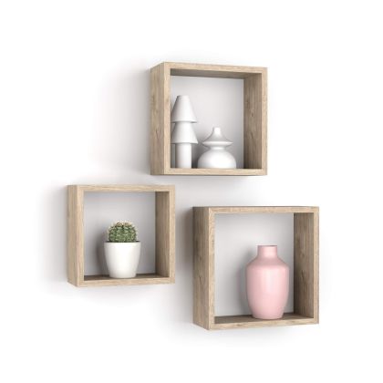 Set of 3 Cube Shelves, Giuditta, Oak