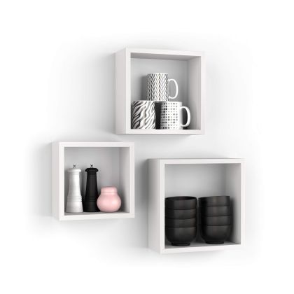 Set of 3 Cube Shelves, Giuditta, Ashwood White