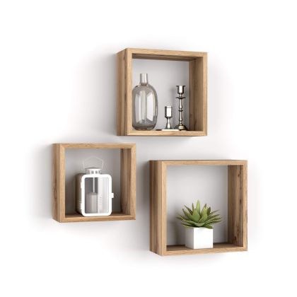 Set of 3 Cube Shelves, Giuditta, Rusitc Oak main image