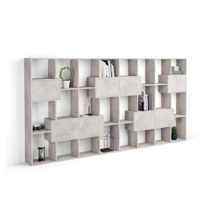 Iacopo L Bookcase with panel doors (160.8 x 314.6 cm), Concrete Grey