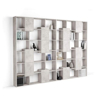 Iacopo XL Bücherregal mit Paneeltüren (236,4 x 321,6 cm), grauer Beton