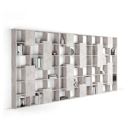Iacopo XXL Bücherregal mit Paneeltüren (482,4 x 236,4 cm), grauer Beton