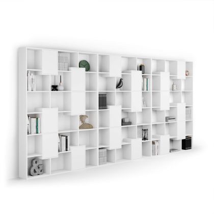 Iacopo XXL, Wandregal mit Türen (482,4 x 236,4 cm), Esche, Weiß