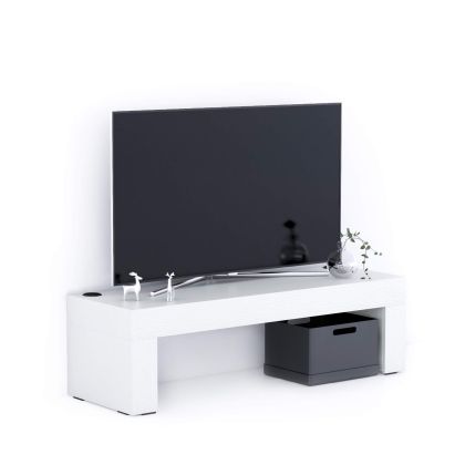 Mueble de TV Evolution 120x40, blanco ceniza, con cargador inalámbrico