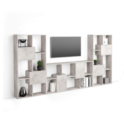 Iacopo, TV wall unit, Concrete Effect, Grey with doors main image