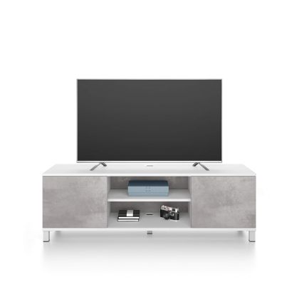 Mueble de TV Rachele, color Fresno blanco - Cemento gris
