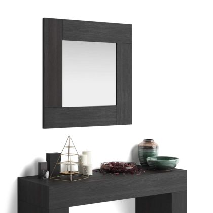 Espejo de pared cuadrado Evolution, 73 x 73 cm, color Madera negra