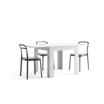 Table carrée extensible, Eldorado, Blanc laqué brillant