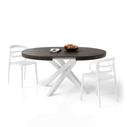Runder ausziehbarer Tisch Emma, Nussbaum Dunkel mit gekreuzten Weißen Beinen Hauptbild