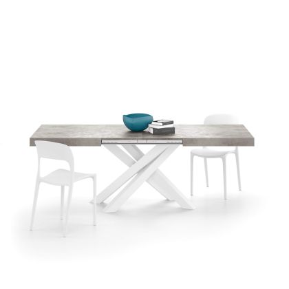 Emma 140(220)x90 cm Extendable Table, Concrete Effect, Grey Effect with White Crossed Legs