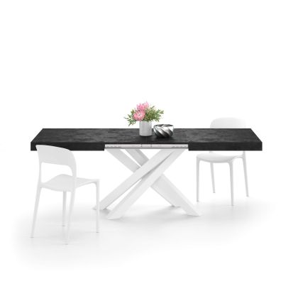 Table Extensible Emma 140, Noir Béton avec Pieds Croisés Blancs image principale