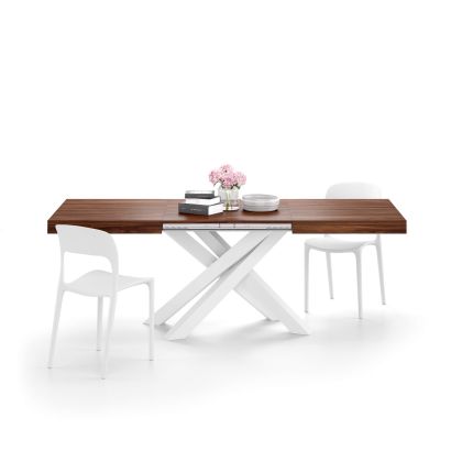 Emma 140 Extendable Dining Table, Walnut with White Crossed Legs