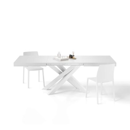 Table Extensible Emma 140(220)x90 cm, Frêne Blanc avec Pieds Croisés Blancs image principale