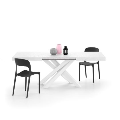 Emma 140 Extendable Table, Concrete White Effect with White Crossed Legs main image