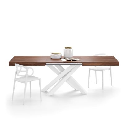 Emma 160 Extendable Dining Table, Walnut with White Crossed Legs